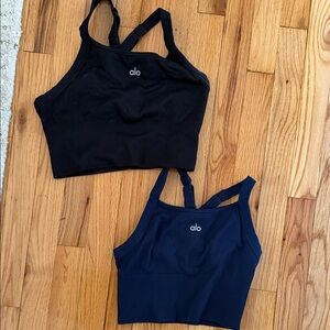 ALO Yoga Double Crop Top Set in Black and Navy